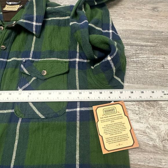 NWT CE Schmidt Workwear Flannel Madras check Green Mens 2XLT Button Up Shirt - Picture 6 of 11